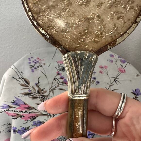 Vintage French Style Handheld Mirror Embossed Detailed Back - Picture 8 of 8